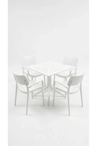 Zen 4 Kişilik Bistro Set 70x70 Sorty Masa 4 Adet Zen Kollu Koltuk Cafe Bahçe Balkon Mini Set